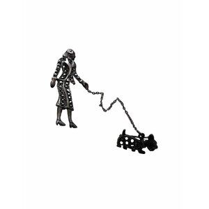 Vintage Sterling‎ Marcasite Scottie Brooch Deco Lady Walk Terrier Dog